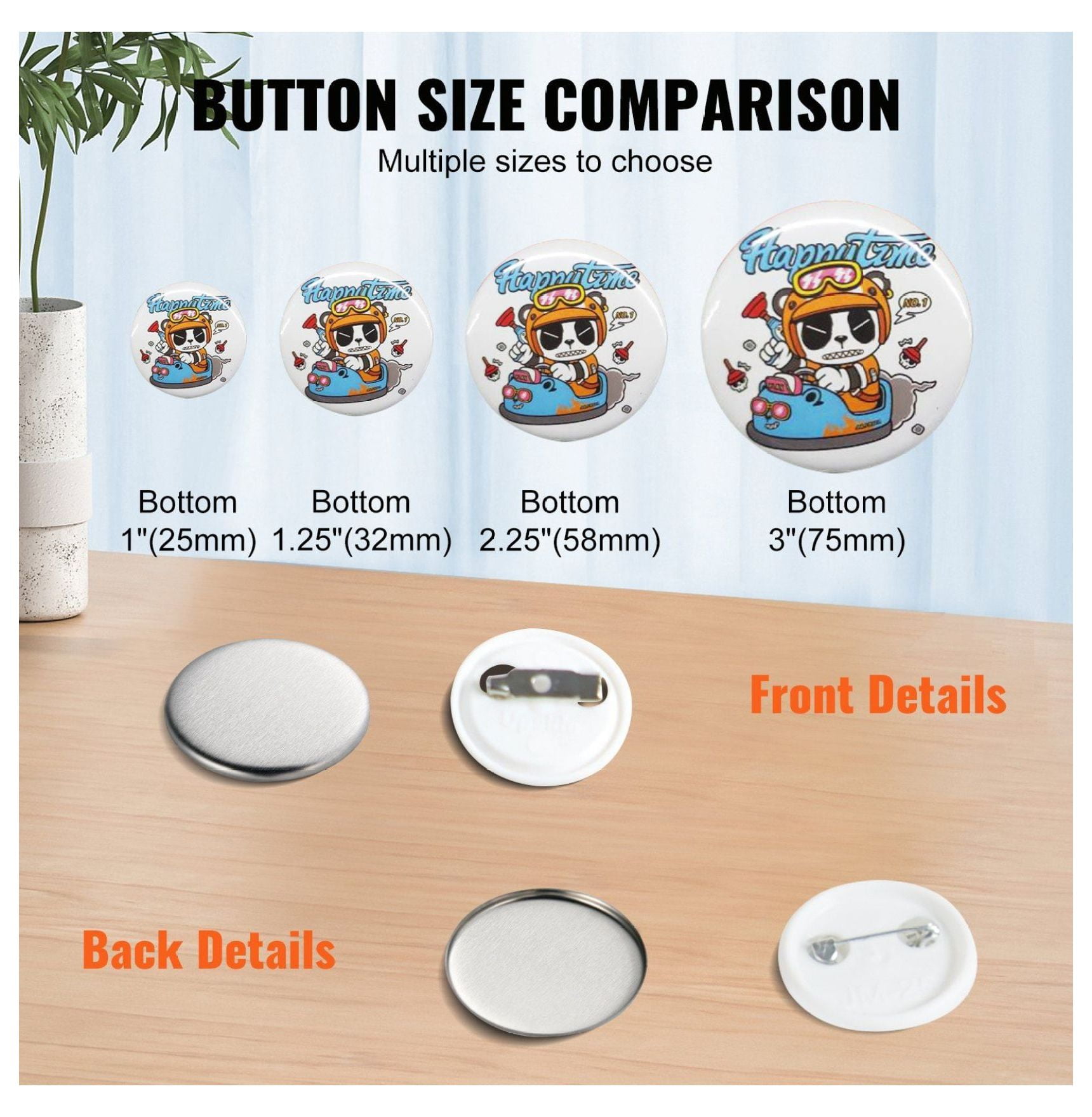 25mm Button Badge Making Supplies - 500 Sets Pin Back Button Parts for Button Maker Machine, Metal & Plastic, DIY Crafts