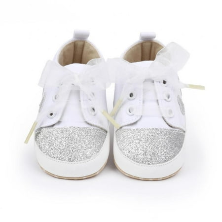 

0-18M Infant Baby Cozy Sneakers Soft Non-Slip Sole Shoes Heart Pattern Boys Girls Glitter Lace-up Casual Prewalker Crib Shoes