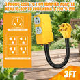 3 Ft 10-50p Yellow Plug 220V Adapter with 4 Household Outlets and ...