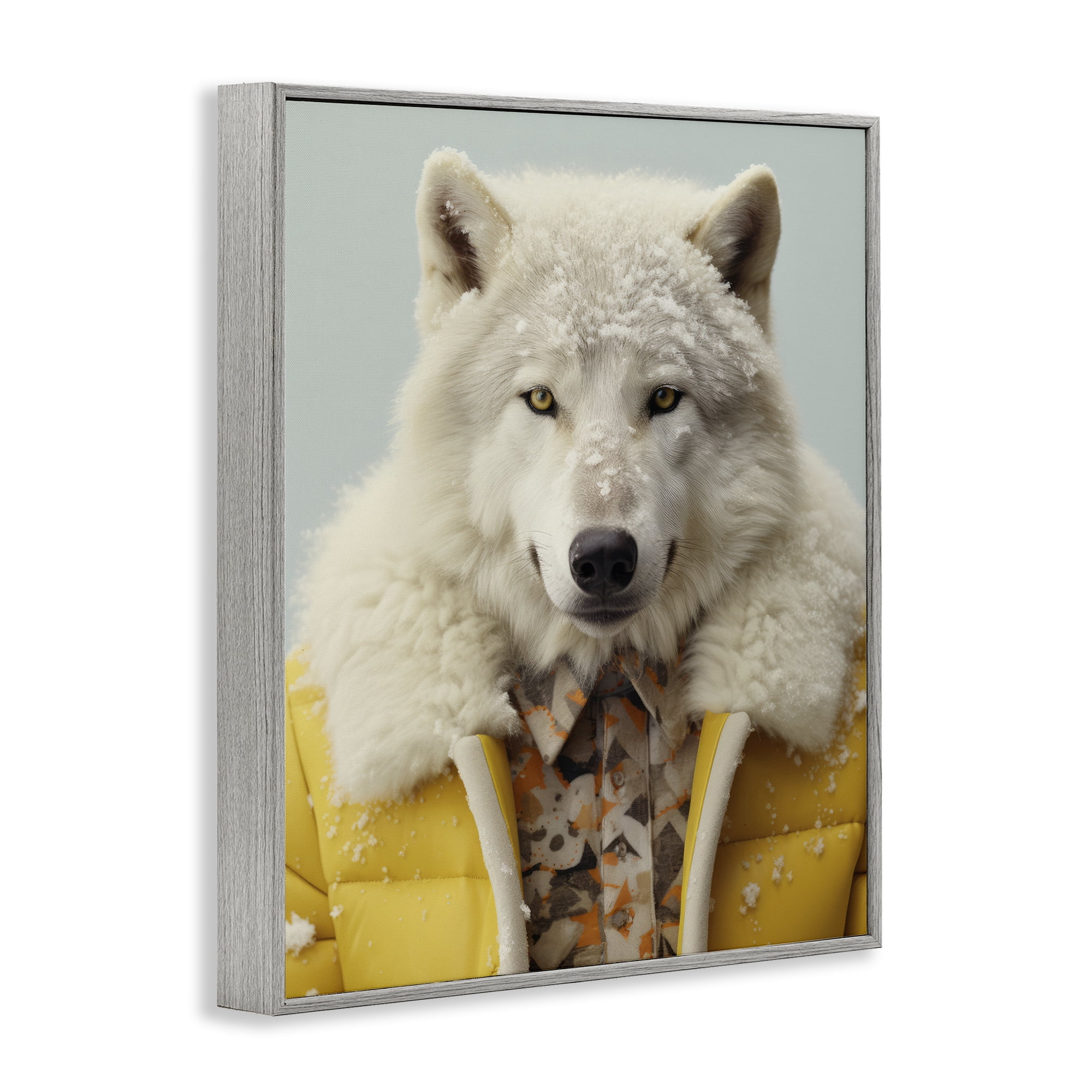 Stupell Industries Snow Wolf Yellow Jacket Gray Framed Giclee Art, design by Ray Powers