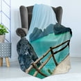 thumbnail image 4 of Beach Pathway Soft Flannel Fleece Blanket, Track Looking at Calm Blue Seaside and Limestone Rocks Coastline Fences Print, Cozy Plush for Indoor and Outdoor Use, 50" x 60", Multicolor, by Ambesonne, 4 of 5