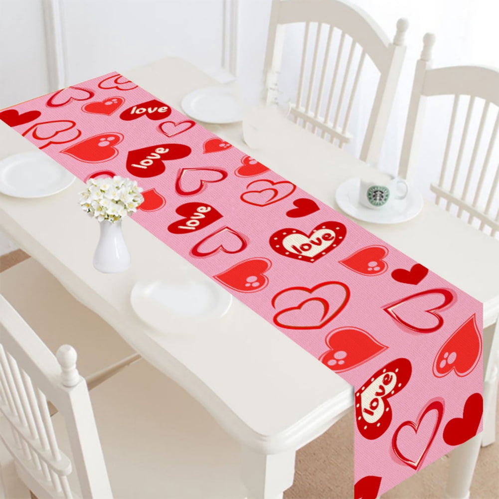 Linen Valentines Table Runner - 12 x 72 Inches - Rustic Love Heart ...