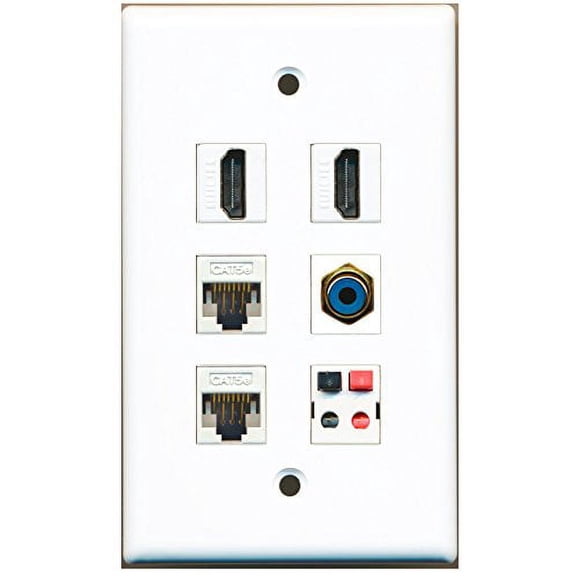RiteAV - 2 HDMI 1 Port RCA Blue 2 Port Cat5e Ethernet White 1 Port Speaker Wall Plate