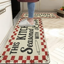 Red Buffalo Plaid Kitchen Rug Set of 2 Anti Fatigue Thick Farmhouse Kitchen and Mats Comfort Kitchen Floor Mat Waterproof Non Slip Standing Mat for Kitchen, Sink, Office, Laundry, 17.3x28 17.3x47