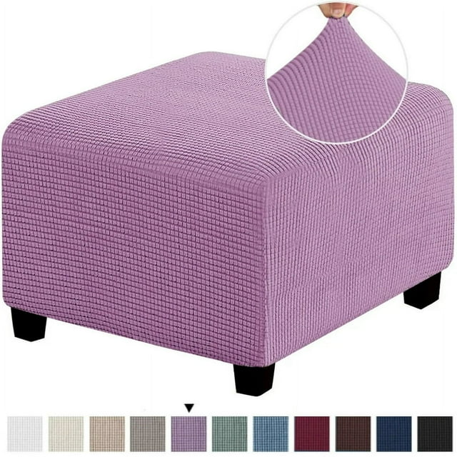 Chok 3 Sizes Square Jacquard Durable Customized Stretch Footrest Ottoman Cover Folding Storage Stool Furniture Protector Slipcover (Dark Grey L)
