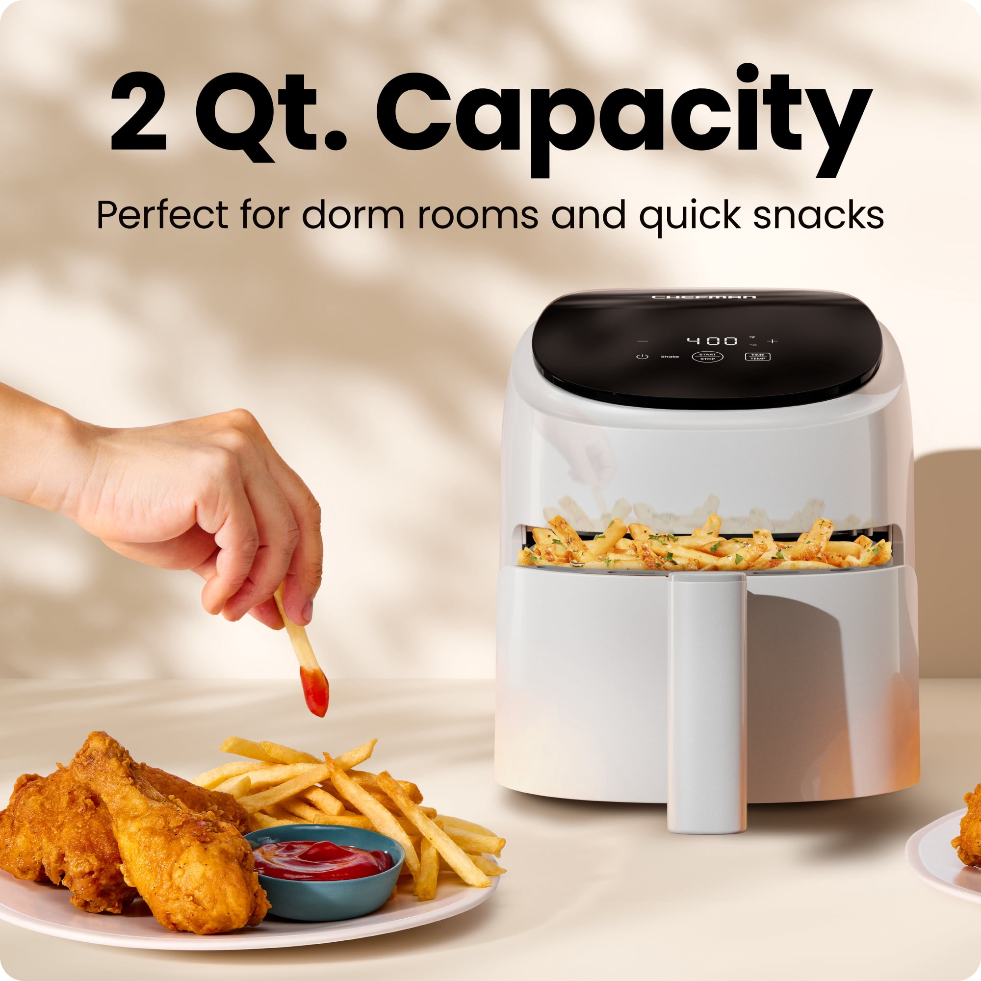 Chefman TurboFry 2-Quart Digital Air Fryer, Compact Design for Quick Meals, Dishwasher-Safe – White