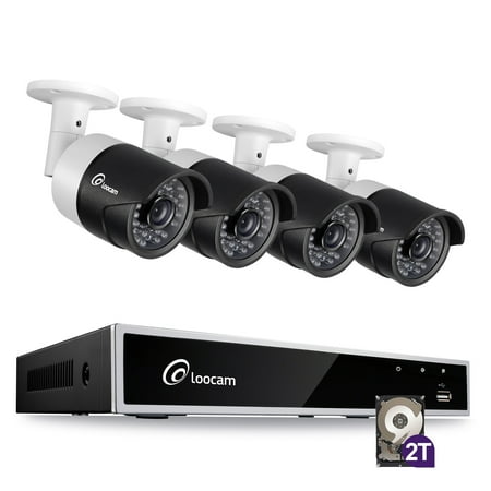 - Loocam 1080p 8-Channel HD Video Home Security Camera System DVR Kit and 4pcs 2MP Outdoor/Indoor Weatherproof Cameras,150ft Night Vision with IR Cut(2TB)