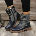 thumbnail image 3 of Wide Mid Calf Boots for Women Vintage Casual Leather Knit Low Heel Combat Riding Work Booties, 3 of 8