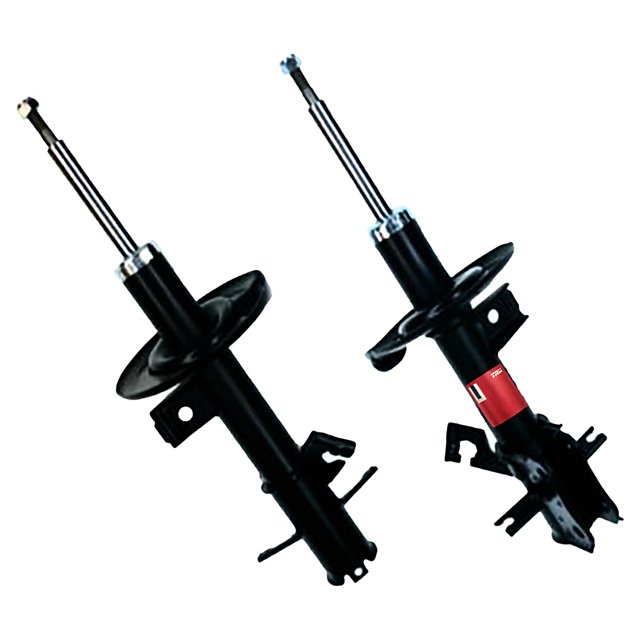 amortiguador gas sentra 2007 a 2012 nissan delantero derecho trw. Amortiguador delantero derecho TRW en vista 3/4 vertical; cuerpo cilíndrico negro con vástago cromado, platina y soportes de fijación visibles. Especificado con gas, largo extendido 44.1 cm y comprimido 34.0 cm, ideal para reemplazo de la suspensión del eje delantero.