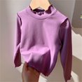 thumbnail image 3 of CPNG Girls Solid Color Long Sleeve Shirts Kids Ruffled Semi High Neck T Shirt Daily Classic Comfort Casual T Shirt(Purple,3-4 Years), 3 of 3