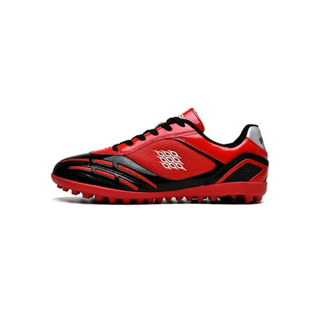 

SIMANLAN Girls Boys Sneakers Lace Up Soccer Cleats Training Football Shoes Mens Womens Breathable Athletic Shoe Comfort Black Red Short Cleats Style B 1Y