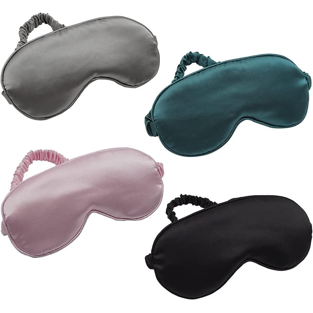 45*45cm style1 Máscara para dormir, paquete de 4, cubierta de seda para ojos, satén suave, venda para los ojos, correa elástica, parasol nocturno, siesta de viaje para mujeres y