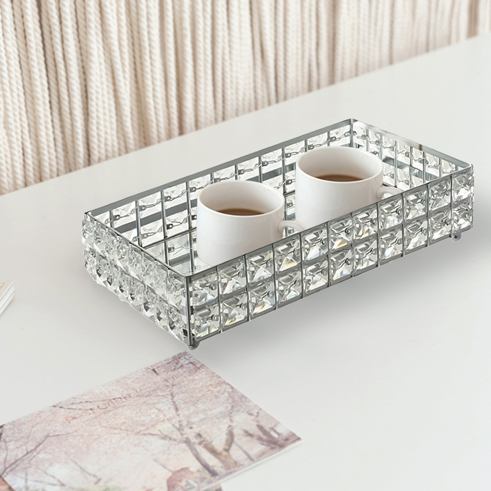 GiliGiliso School Supplies Crystal Vanity Makeup Tray Sparkly Bling Jewelry  Trinket Tray Rectangle Perfume Tray Cosmetic Display Organizer Dresser Tray  Bathroom Tray for Home Decor Fall on Sale 