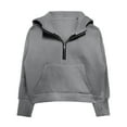 thumbnail image 4 of dazeni Girls Half Zip Sweatshirt Fleece Hooded Pullover for Teen Long Sleeve Cropped Tops Fall Winter Clothes Thumb Holes, 4 of 8
