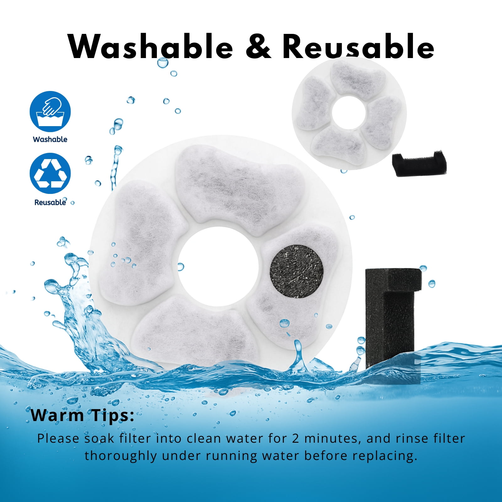 Nispira Cat Water Fountain Replacement Filters with Activated Carbon, Compatible with DEEIPET 74oz/135oz Models, 8 Pack