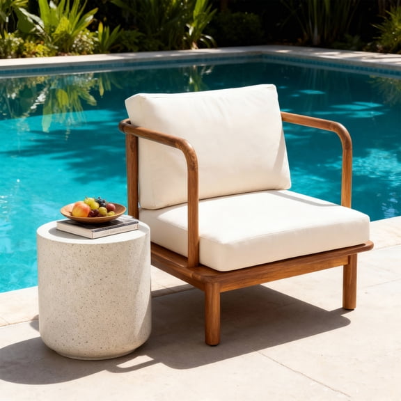 Christopher Knight Home Patio Lounge Chair with Water Resistant Cushion, Deep Seating, Teak Cream