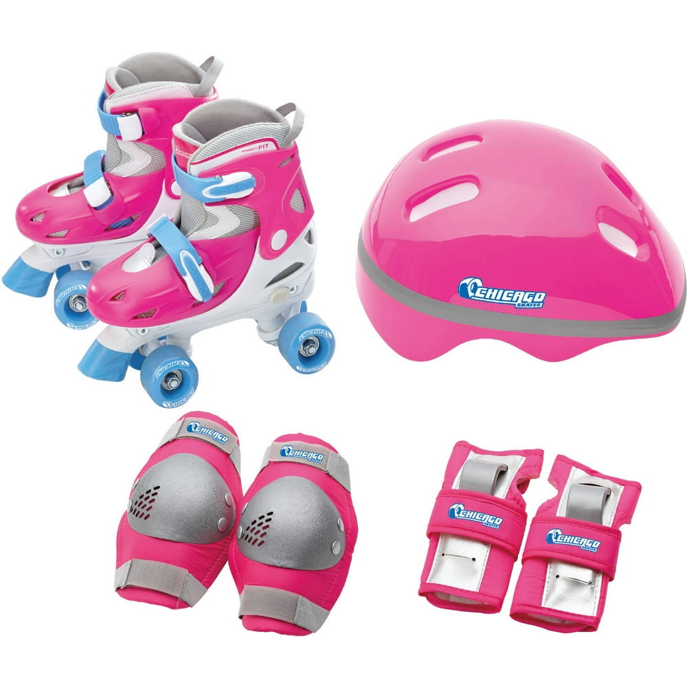 Chicago Girls' Adjustable Quad Roller Skates Combo Set Pink/White/Blue