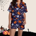 thumbnail image 5 of MVRLSH Womens Pajama Sets for Women 2 Piece Halloween Pumpkin Print Button Short Sleeve Shirt And Short Plus Size Cute wear Soft Sleepwear Lounge Set Blue - L, 5 of 7