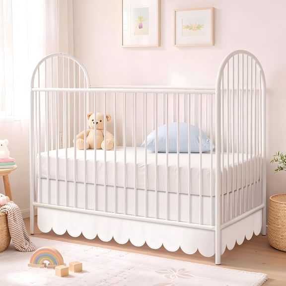 AUQ 2026 New Scalloped Edge Crib Skirt 28"X 52" with 14" Drop Pleated Dust Ruffle with Split Corners for Baby Boys Girls,Soft 4-Sided Crib Bed Skirt Nursery Standard Toddler Bedding