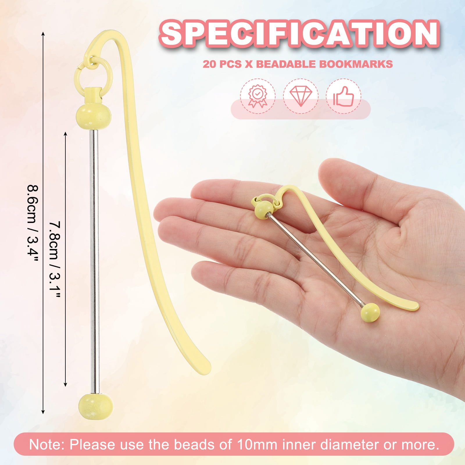 Uxcell Beadable Bookmarks, 20 Pcs Beaded Bookmark DIY Metal Blank Bar Bulk for Bookmark Craft, Candy Yellow