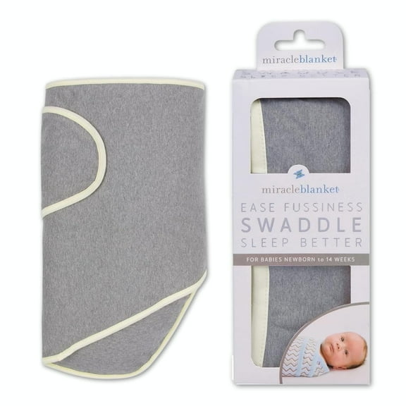 Miracle Blanket Swaddle Wrap - Boy, Girl, or Neutral Receiving Baby Blanket - Soft, Wearable Sleep Sack Essential for Newborns and Infants (Gray with Yellow Trim)