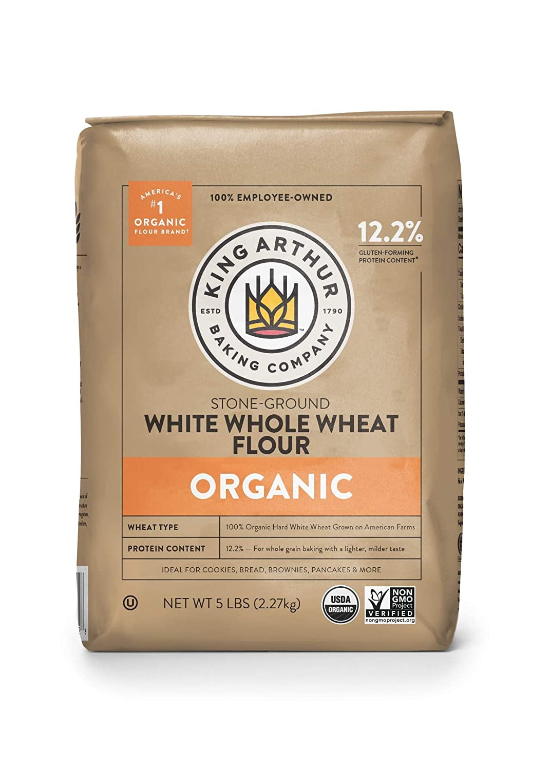 King Arthur Flour Organic Stone-Ground White Whole Wheat Flour 5 lbs