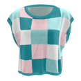 thumbnail image 4 of Rgdypko New Women's T-Shirts Loose Fit Breathable 2024 Cap Sleeve Crop Summer Color Block Crew Neck Knit Trendy Sweater Overshirt StylishCasual Wear, 4 of 5