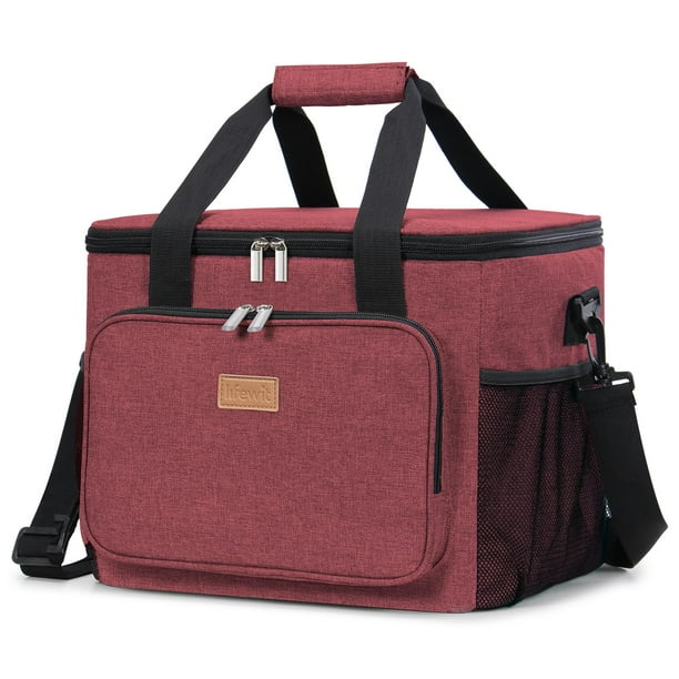 Bolsa térmica Lifewit, plegable, aislante, 24 litros, color rojo vino, 40 latas