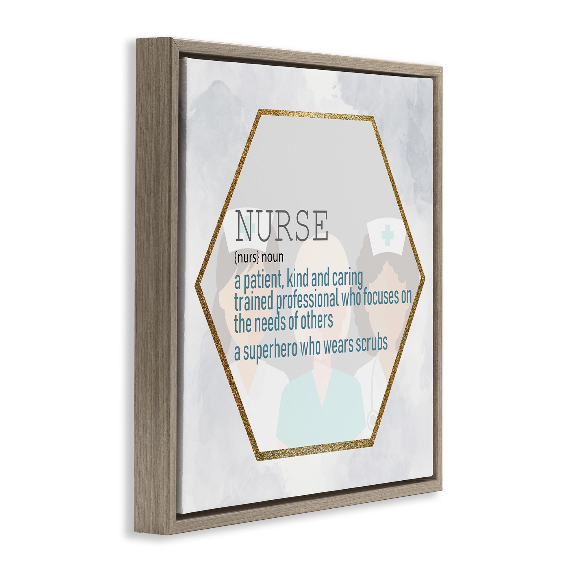 Stupell Industries Nurse Professional Definition Typography Painting Brown Floater Framed Canvas Art Print Wall Art, 25 x 25