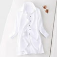 thumbnail image 3 of Dazajoo Womens Long Sleeve Solid Color Blouses Comfy Soft Cotton Linen Long Lebgth Tunics with Pocket 2024 Summer Dressy Trendy Button Down Lapel Neck Tshirts for Women,White,XL, 3 of 4