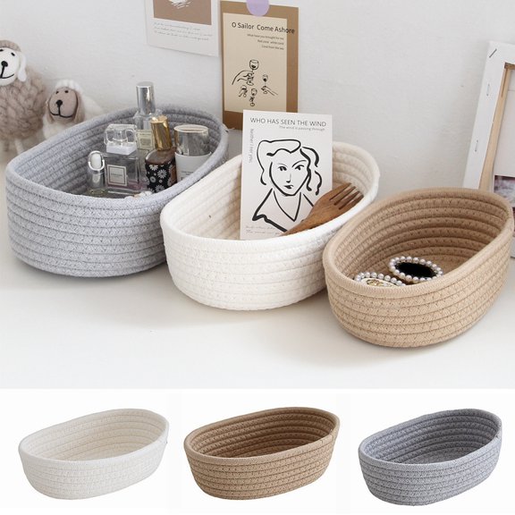 Dengjunhu Woven Basket for Storage,Toy Storage Basket Bins Set,Shelves Closet Cloth Storage Basket for Organizing&Storage,Oval