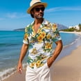 thumbnail image 4 of KUIFORTI Matching Vacation Outfits for Couples Yellow Hibiscus Palm Tree Fashionable Mens Casual Shirts Hawaii Dress Soft and Comfortable with Soft Fabric Quick-dry for Romantic Date, 4 of 7