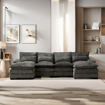 BISHE U-Shaped Sectional Cloud Sofa, 110" Chenille Modular Couch with Double Chaise, 4-Seater Comfy Sleeper Sofa for Living Room, Modern Oversized Upholstered Furniture, Grey