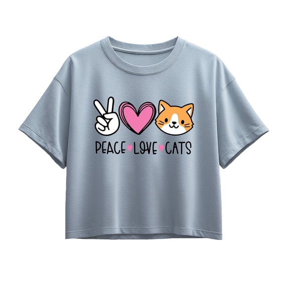 Instant Message - Peace Love Cats Short Sleeve Boxy Graphic T-Shirt