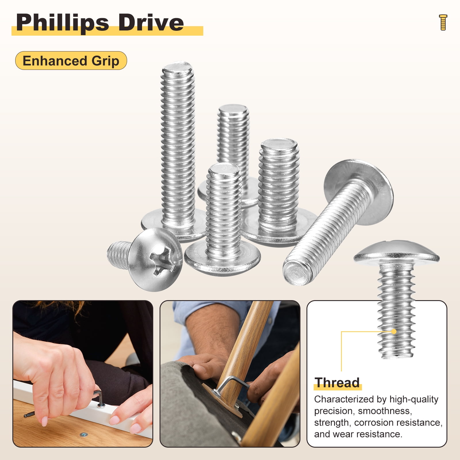Uxcell Phillips Cross Flat Round Head Machine Screw Kit with Lock Nut (M5-0.8x25) 80Pcs, Stainless Steel Fasteners