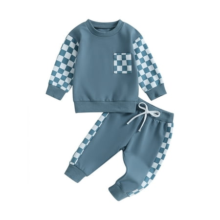 

JYYYBF Infant Baby Boy Pants Set Checkerboard Patchwork Long Sleeve Sweatshirts Elastic Waist Long Trousers Fall Winter Outfit