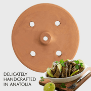 Handmade Clay Pot Dolma Lid Cover, Terracotta Grape Leaf Roll Lid, Earthenware Weighted Cooking Grill Press (Small 7.1 in)