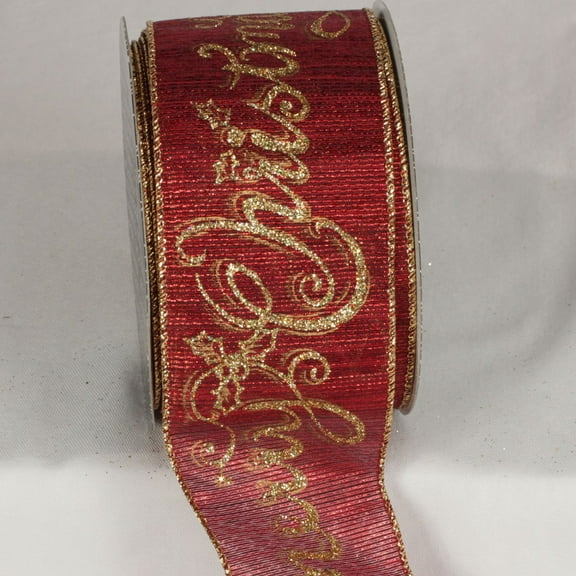 The Ribbon People Red and Gold Merry Christmas Wired Craft Ribbon 2.5" x 20 Yards