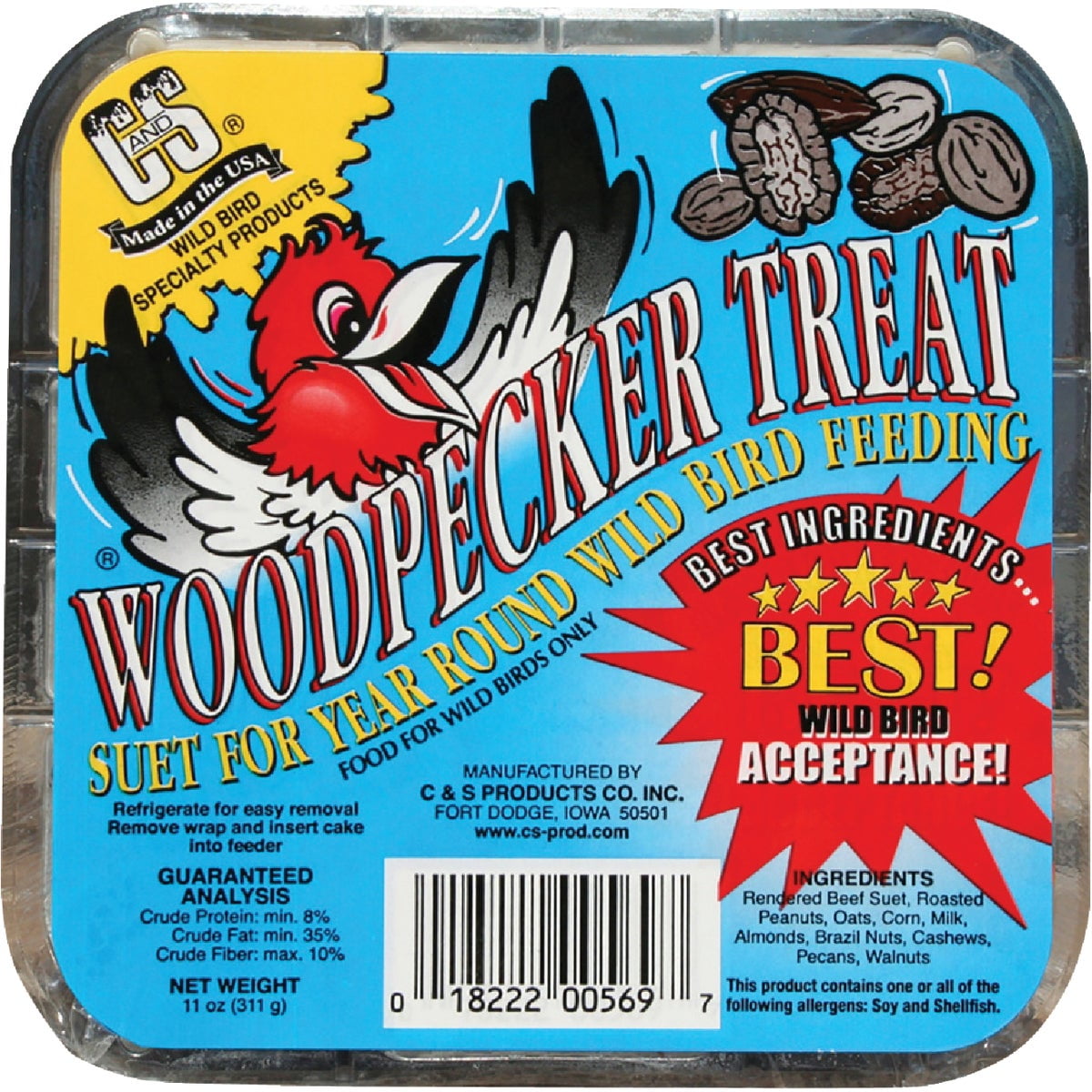C & S Products Woodpecker Suet Bird Feed - Beef Flavor - 1 Count, 11 Oz