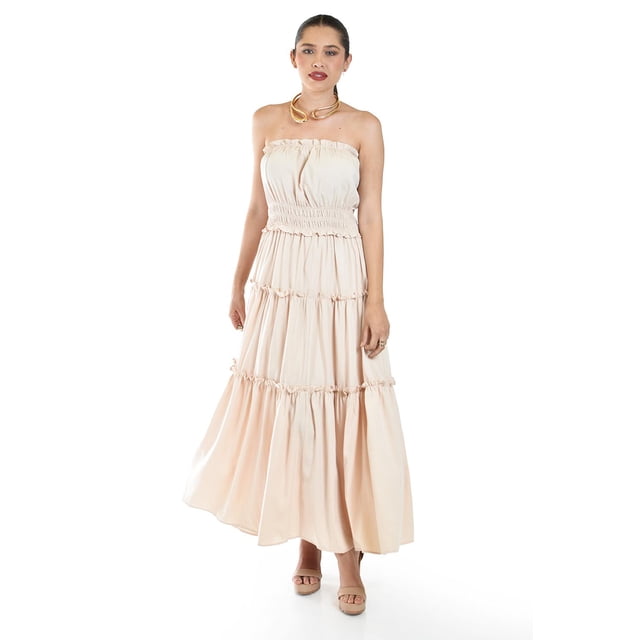 Maxi vestido strapless Roman fashion /Juvenil, 2781 (Beige) beige CH