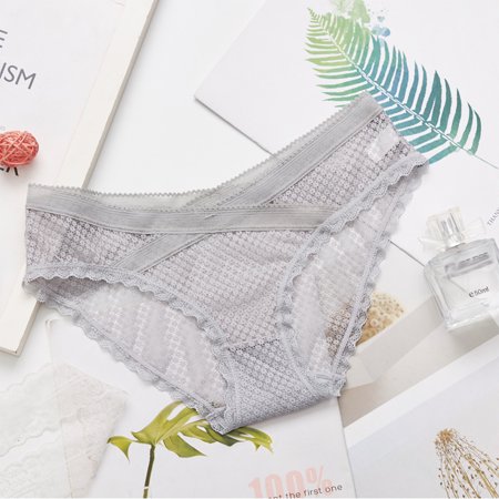

Uorcsa Silky Ladies Hollow Out Perspective Lace Women Underwear Underpants Gray
