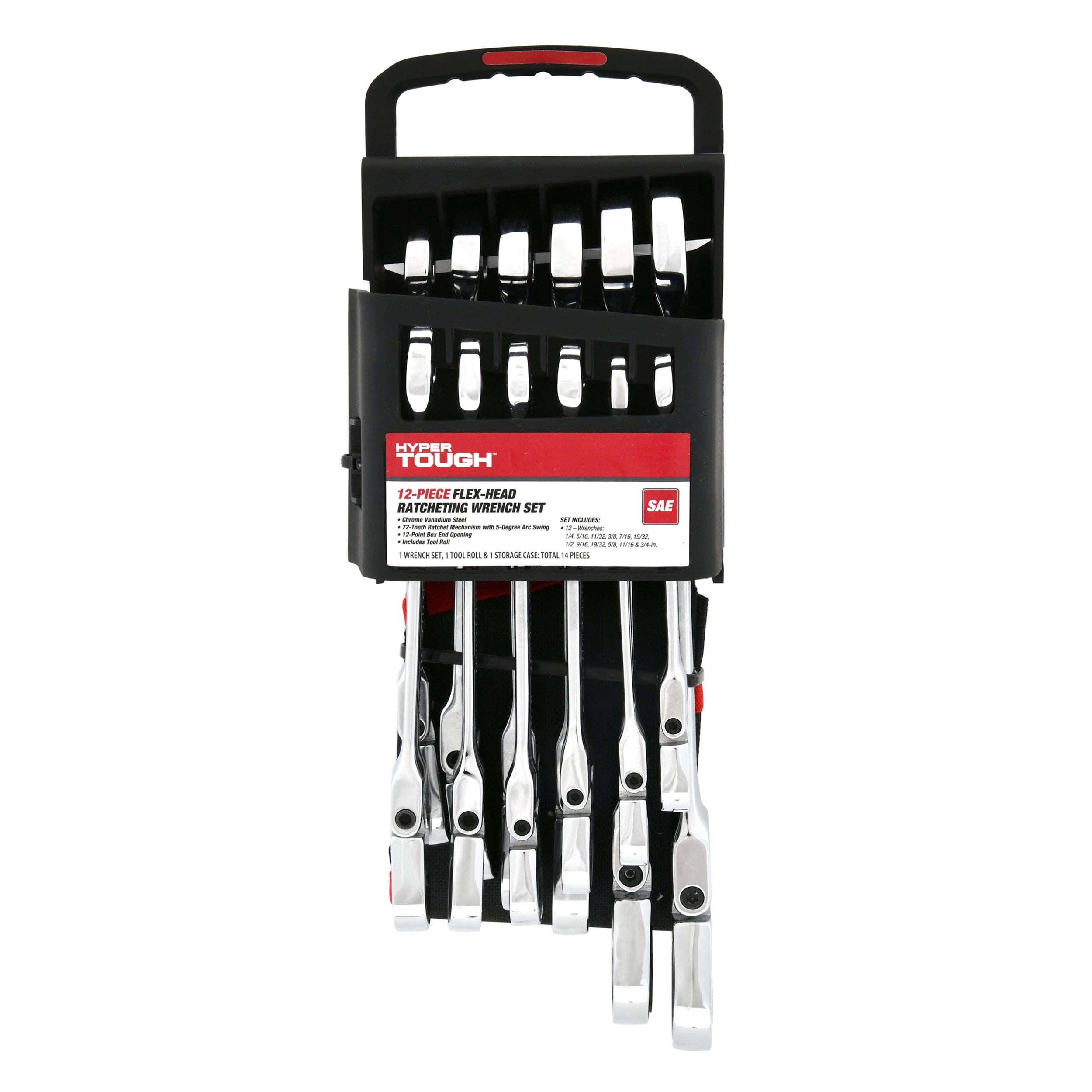 Hyper Tough Flex Head Ratchet Wrench Tool Set, 12-Piece SAE, Hand Tools