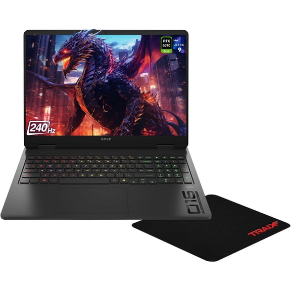 HP OMEN 16 Slim Gaming Laptop, Intel Ultra 9-285H, 16 GB DDR5 RAM, 1 TB PCIe SSD, 16" WQXGA (2560x1600) 240Hz, Nvidia G-Force RTX 5070, RGB Backlit Keyboard, W11 Home, Shadow Black   Traix MousePad