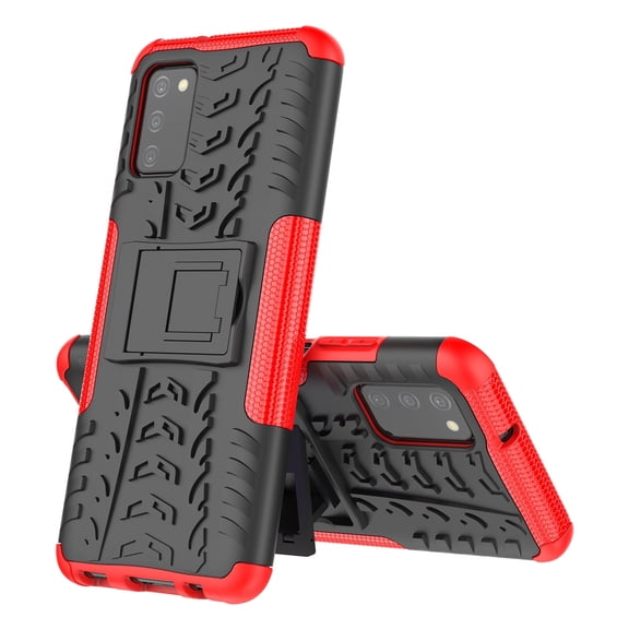 Galaxy A03S Case (US Edition), Dual Layers Military Grade Protection Anti-slip Shockproof Kickstand Scratch Resistant Case Cover for Samsung Galaxy A03S - Red