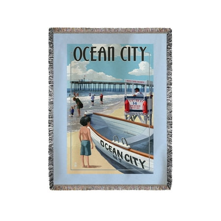60x80 Super Plush Throw (Ocean City, New Jersey - Lifeguard Stand - Lantern Press Artwork (60x80 Woven Chenille Yarn)