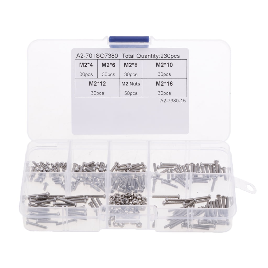 230pcs X M2 Stainless Steel Hex Socket Button Head Screw Bolts Nuts Assortment 230pcs X M2 Stainless Steel Hex Socket Button Head Screw Bolts Nuts Assortment