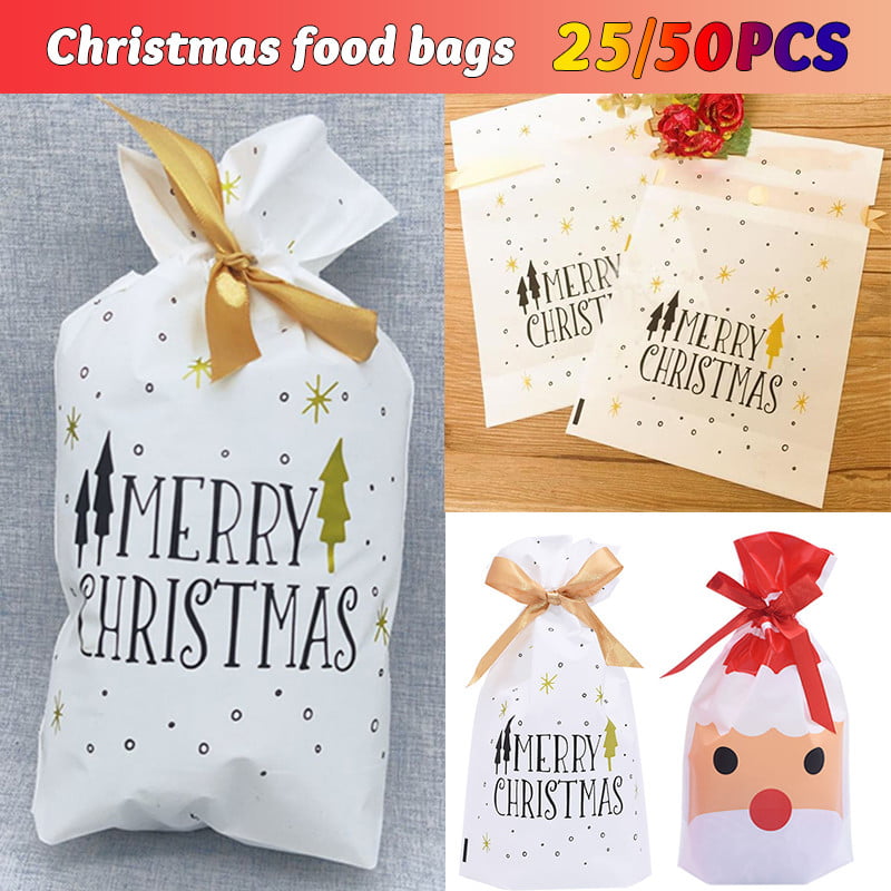 KUUQA 12Pcs Christmas Drawstring Bags Santa Sack Christmas Goody Treats Bags Wrapping Bags Bulk for Christmas Party Favors 