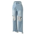 thumbnail image 6 of Sngxgn Womens High Waisted Jeans Strech Straight Leg Pants(Light Blue,L), 6 of 8
