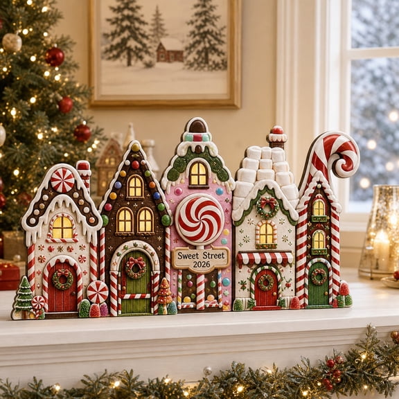 Whimsical Wooden Block Decor Candy Christmas Village