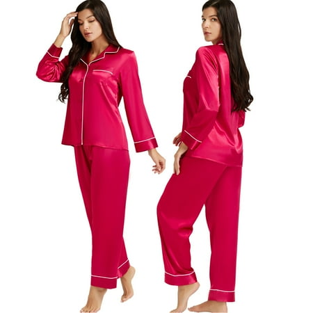 

LONXU Women s Sleepwear Silk Satin Luxury Nightwear Sets XS-XXXL